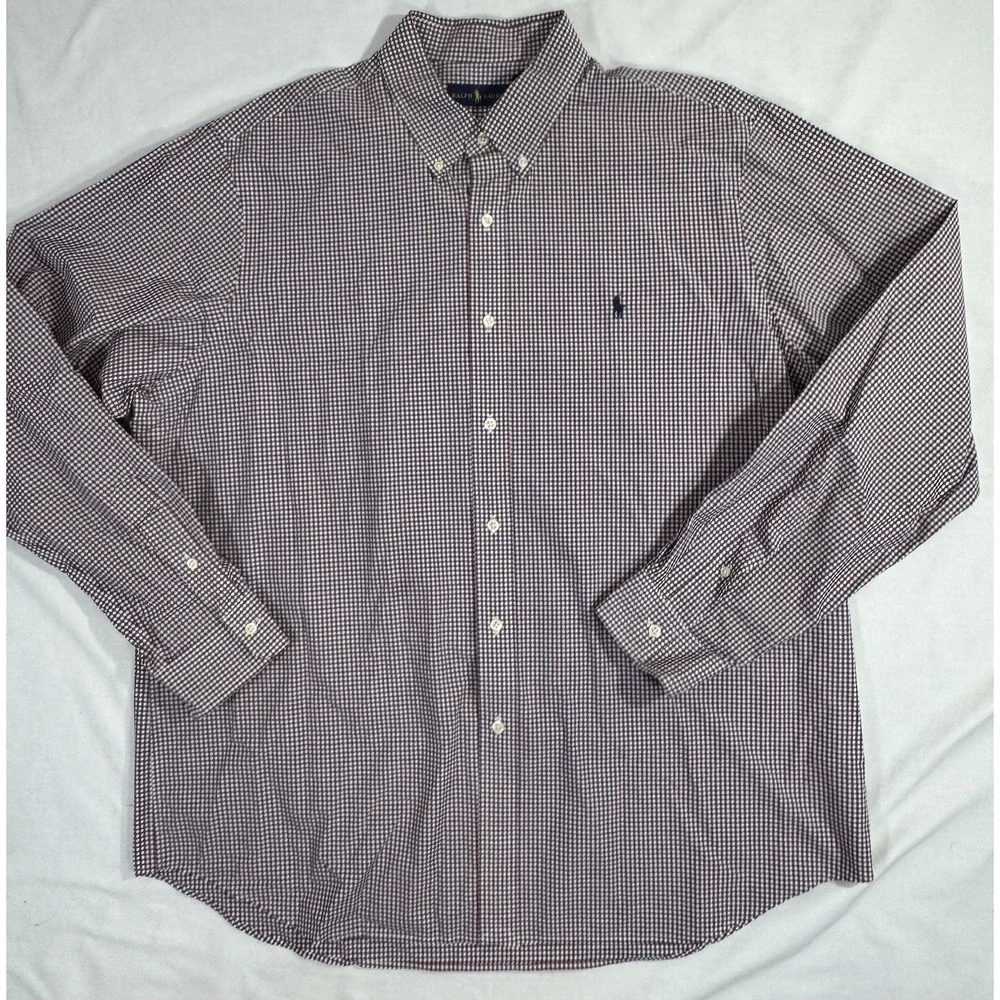 Polo Ralph Lauren Shirt Mens 2XL Red Blue Pony Oxford Gingham Button‎ Down